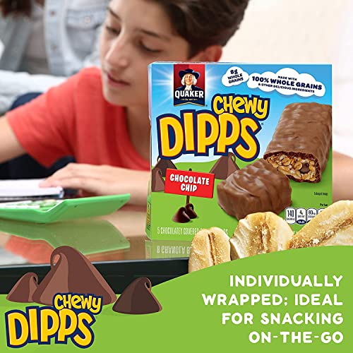Quaker Chewy Dipps Chocolate Chip Bars, 24 Count, Individually Wrapped Snacks