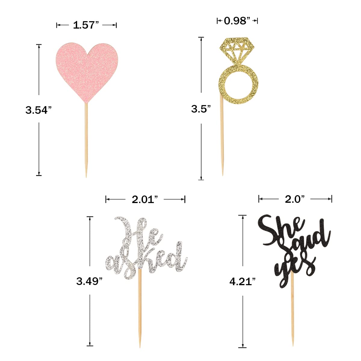 Donoter 24 Pieces Engagement Cupcake Toppers He Asked She Said Yes Diamond Ring Heart Cupcake Picks For Wedding Bridal Shower Pa