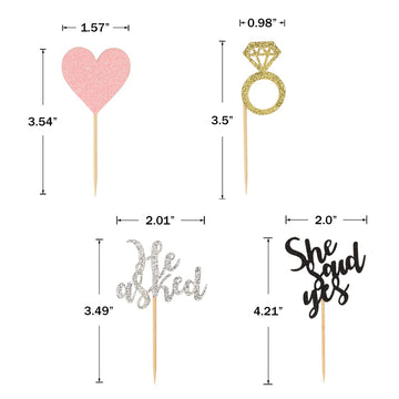 Donoter 24 Pieces Engagement Cupcake Toppers He Asked She Said Yes Diamond Ring Heart Cupcake Picks For Wedding Bridal Shower Pa