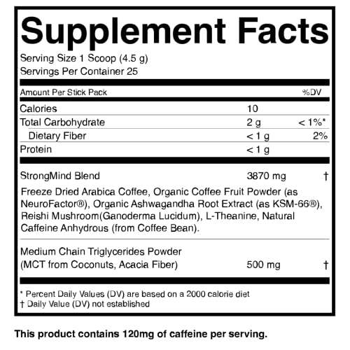 Strong Coffee Company, Organic Instant Black Coffee – Individual Servings, Extreme Focus, Adaptogen With L-Theanine & Ashwagandha, No Jitters, No Crash (10 Packets)