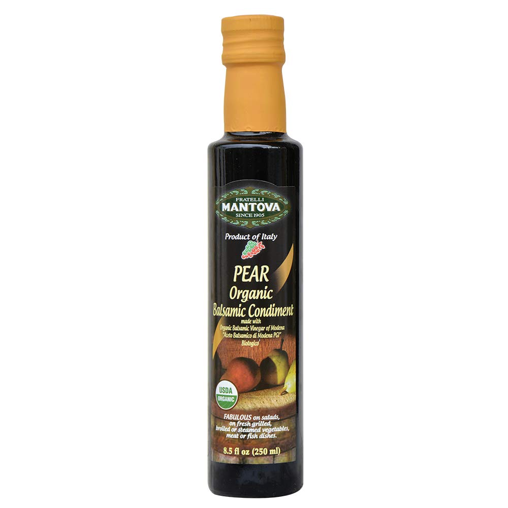 Mantova Organic Pear Balsamic Vinegar, 8.5 Fl Oz, Perfect for Salad Dressing and Cocktails