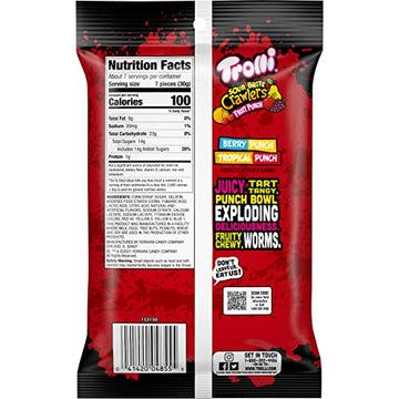 Trolli Sour Brite Crawlers Candy, Fruit Punch Flavored Sour Gummy Worms, 7.2 Ounce (Pack of 2)
