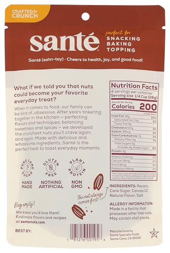 Sante spirit-inspired flavor Pecans, Plant-Based Protein, Kosher, Gluten Free, Non-GMO, 4 OZ (Pack of 6)