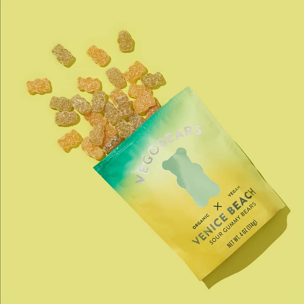Candy People VegoBears Venice Beach Vegan Gummy Bears Organic Gummy Bears, Non-GMO, Lemon, Apple, & Pineapple Gummies 4 Ounce (6