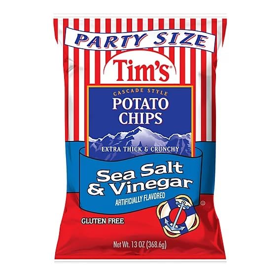 Tims Cascade Style Potato Chips Sea Salt and Vinegar 13 oz Party Size (Pack of 3)