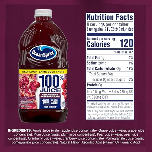 Ocean Spray 100% Juice Cranberry Pomegranate Juice Blend  64 Fl Oz Bottle