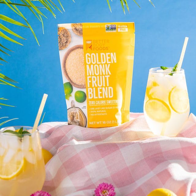 Betterbody Foods Golden Monk Fruit Sweetener Blend - Sugar Substitute, Zero Calorie, Keto Diet Friendly, Zero Net Carbs, Zero Gl