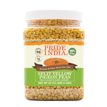 Pride Of India - Pack Of 6 - Indian Split Yellow Pigeon Peas - Protein & Fiber Rich Toor (Arahar) Dal, 1.5 Pound Jar