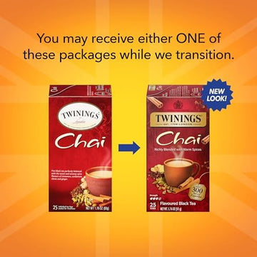 Twinings Chai Individually Wrapped Black Tea Bags, 25 Count (Pack Of 6), Sweet, Savoury Spices, Caffeinated, Enjoy Hot Or Iced