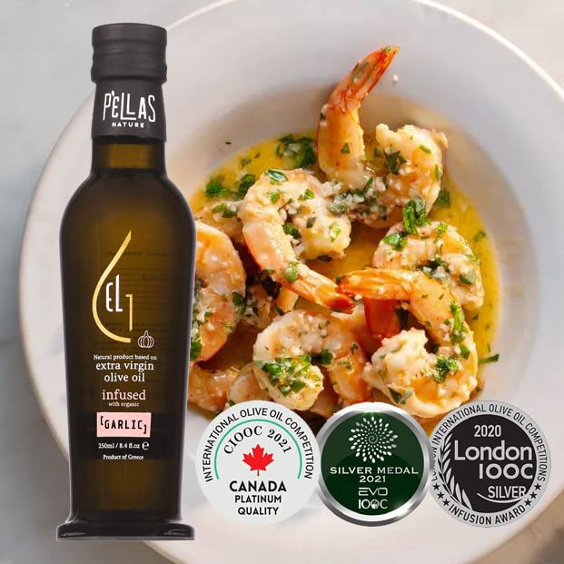 Pellas Nature Organic Garlic Infused Extra Virgin Olive Oil, 8.5 oz, Kosher, Glass Bottle, Gold Award