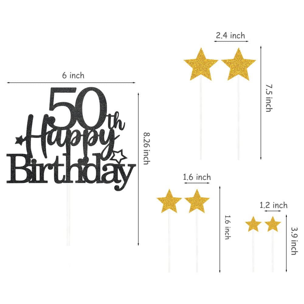 Pargleev Glittery 50Th Happy Birthday Cake Topper With Star,Personalised 50 Birthday Cake Toppers Party Decorations Party Suppli