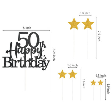 Pargleev Glittery 50Th Happy Birthday Cake Topper With Star,Personalised 50 Birthday Cake Toppers Party Decorations Party Suppli