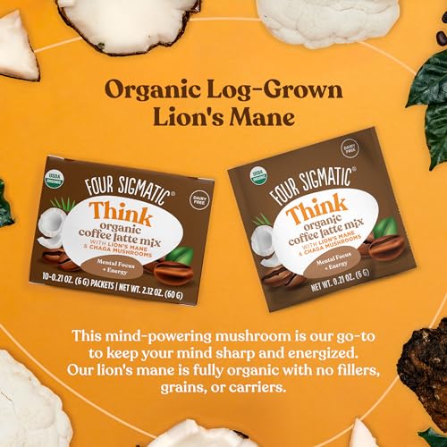 Mushroom Coffee Latte By Four Sigmatic | Daily Dose Alternative | Organic Instant Coffee Latte Mix With Lion'S Mane, Chaga Mushr