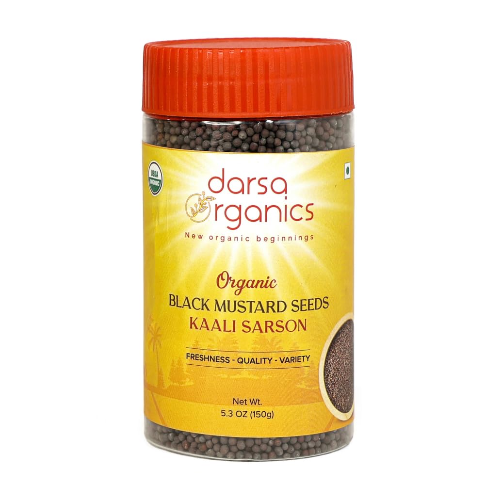 Darsa Organics Black Mustard Seeds 5.3 oz - Organic Black Mustard Seeds for Pickles, Curries, & Spice Blends, USDA Certified, No