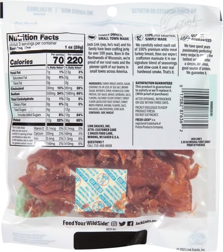 Jack Link'S Turkey Jerky, Original Flavor, 2.85 Oz - Flavorful Meat Snack,12G Of Protein And 70 Calories, Made With Premium Turk