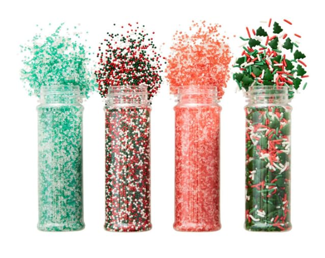 Holiday Sprinkles Set 4 Count 19.3 Oz Different Types in Jar, Cake- Cookies Sprinkles For Christmas-Party, Kosher,Green&White Su