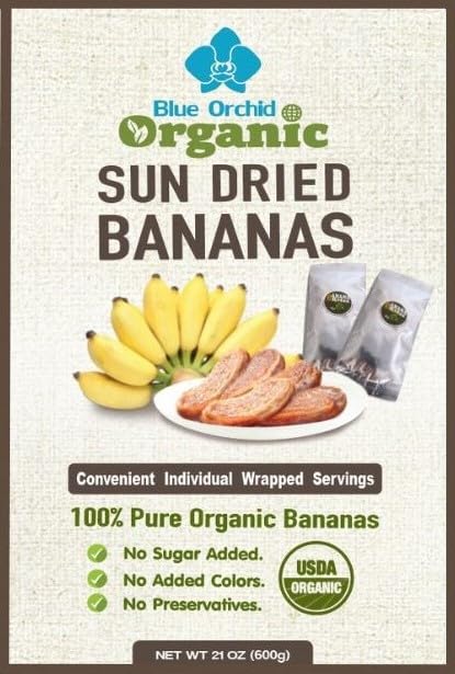 Blue Orchid Organic Sun Dried Bananas - Soft & Chewy Dried Fruit - 21 OZ Value Pack - No Sugar Added, Unsulfured, Brown