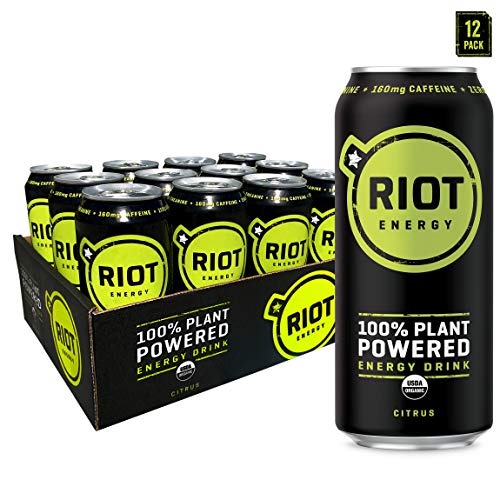 RIOT Clean Energy Drink  Citrus Lime  Zero Artificial Anything  No Sucralose  Made with Real Fruit  No Sugar Added  Natural Healthy Energy Stamina & Focus  16 Fl Oz (Pack of 12)
