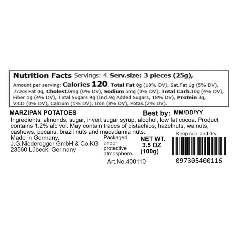 Niederegger Marzipan Potatoes - 100g (3.5oz) | 12 Pieces | Kosher | Model NIE40011