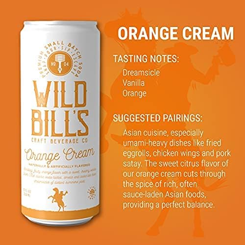 Wild Bills Orange Cream Soda - Classic Craft Soda, Caffeine Free, Vegan, Gluten Free, 12 Oz, 4 Pack