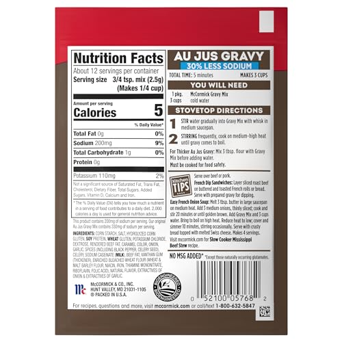McCormick 30% Less Sodium Au Jus Gravy Mix  1 oz (Pack of 12)