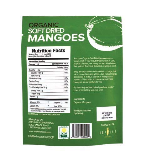 Amphora Dried All Natural Organic Mango Healthy Snack Fruits Vegan Kosher Gluten Free 3 Oz Each (Pack Of 1)
