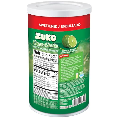 Zuko Lime Instant Powder Drink, Canister, No Sugar Needed, 33.4 Oz (Pack Of 6)