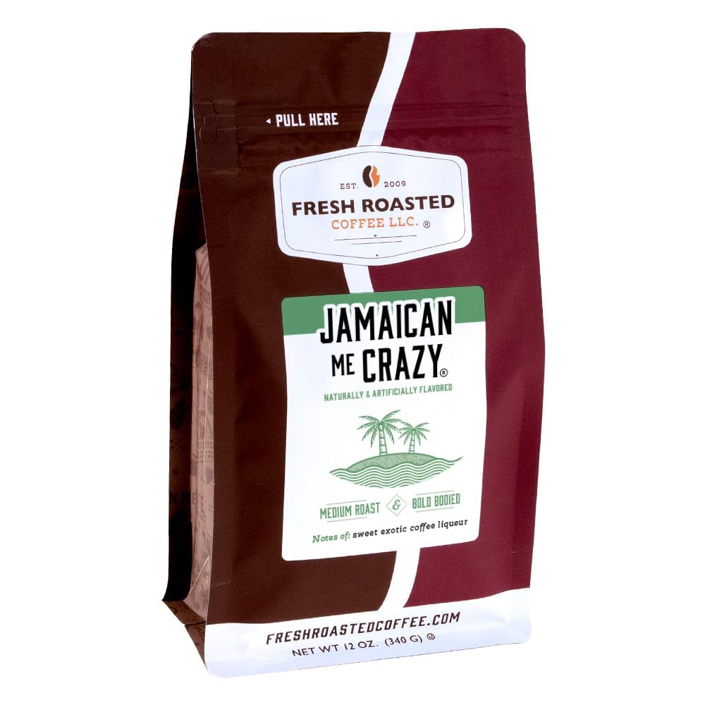 Fresh Roasted Coffee Jamaican Me Crazy Flavored, Medium Roast, 12 oz Ground Coffee, Kosher