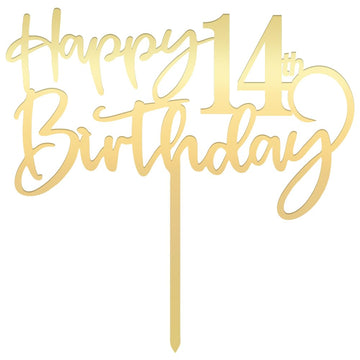 Bekaterea Happy 14 Th Birthday Cake Topper,Mirrored Gold Acrylic Durable Cake Topper,14Th Birthday Party Cake Decor S,Hello 14Th
