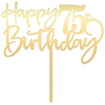 Happy 75Th Birthday Cake Topper - Mirrored Gold Acrylic, Durable Party Cake Decoration
