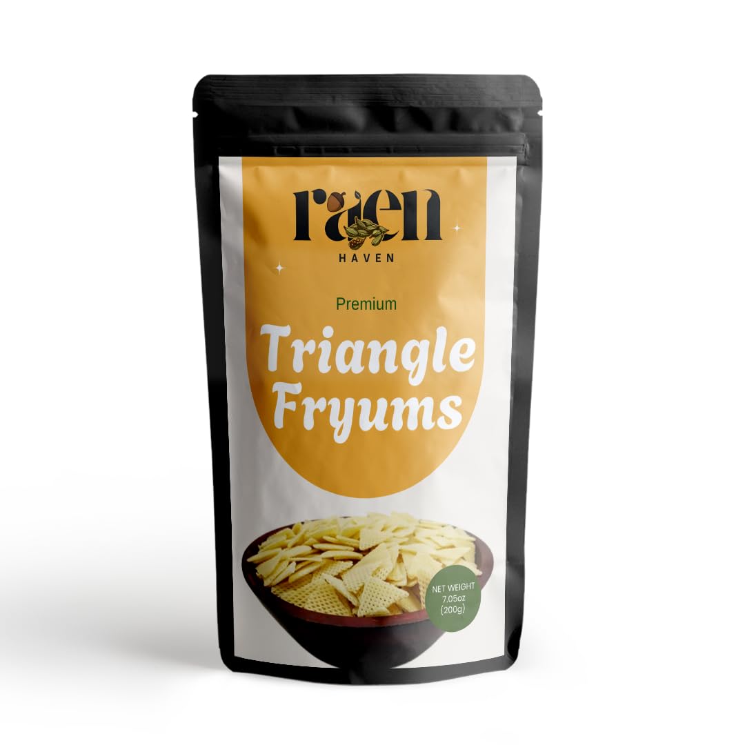 Raen Haven Triangle Fryums - Crispy Bites of Joy | Ready-to-Fry 3D Papad | Perfect Party Snack for All Ages | 7.05 oz (200g) Pac