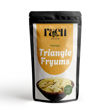 Raen Haven Triangle Fryums - Crispy Bites of Joy | Ready-to-Fry 3D Papad | Perfect Party Snack for All Ages | 7.05 oz (200g) Pac