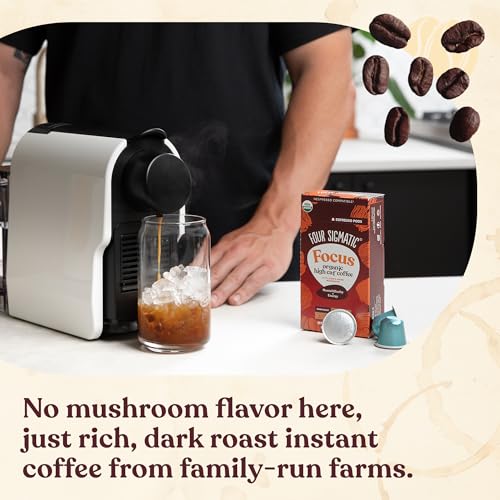 Four Sigmatic Focus High Caffeine Coffee Pods Compatible with Nespresso Original | Organic Dark Roast Espresso with Added Focus | Mushroom Coffee Enhanced with Lions Mane | High Caffeine 10ct