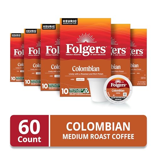 Folgers Colombian Coffee  Medium Roast  Keurig K-Cup Pods  10 Count Box (Pack of 6)