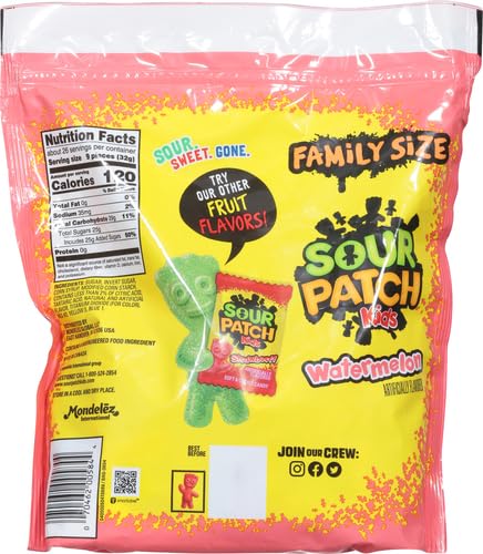 SOUR PATCH KIDS Watermelon Soft & Chewy Candy, Family Size, Bulk Candy, 1.8 lb (Pack of 2)