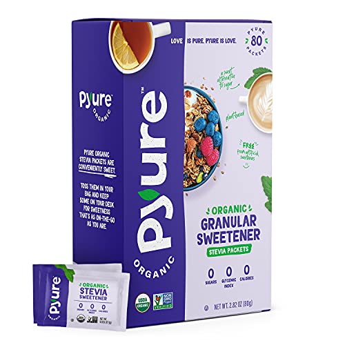 Pyure Organic Stevia Packets  Granulated Sugar Packets - White Sugar Substitute  Zero Carb, Zero Sugar, Zero Calorie Sweetener P