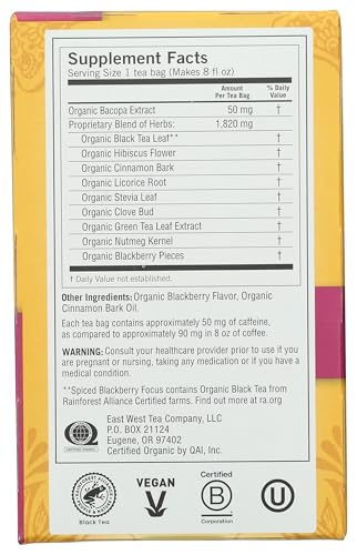 Yogi Focus Spiced Blackberry Tea Bags, 16 Count, Herbal Tea, Caffeine-Free, Natural Ingredients