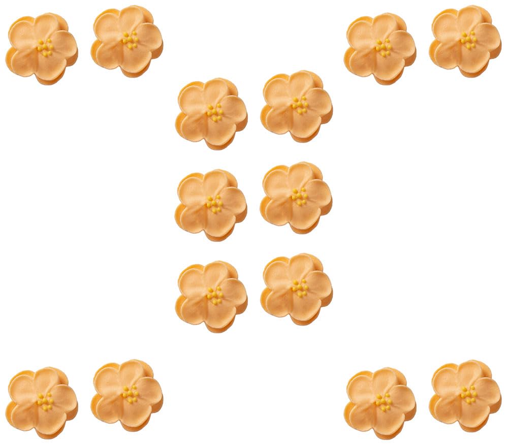 OCREME Pansy Royal Icing Sugar Flower Set of 14 - 1 Inch Peach Cake Decorations for Birthdays, Weddings, and Baby Showers