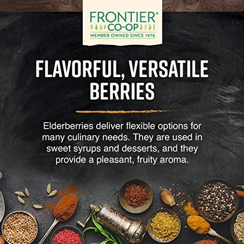 Frontier Co-op Dried Elderberries, European Whole, 8oz Bag, Kosher, Non-GMO, Purple
