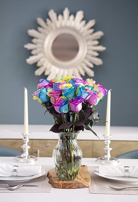 KaBloom PRIME NEXT DAY DELIVERY - Fall Collection - Beautiful Rainbow Rose Bouquet - 12 Roses and Greens. Gift for Birthday  Sympathy  Anniversary  Thank You  Valentine  Mothers Day Fresh Flowers