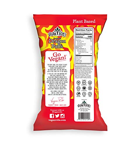 Vegan Robs Puffs, Dragon | Made With Probiotics, Gluten-Free Snack, Plant Based, Vegan, Zero Trans Fats |3.5 Ounce (Pack Of 12)