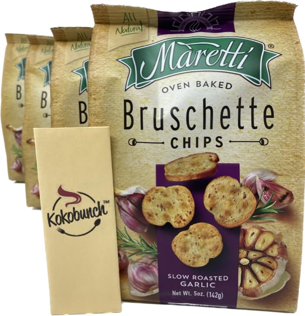 All Natural Bruschette Bruschetta Vegan Cracker Bruschettini Chips 4 PACK (5oz, Roasted Garlic)