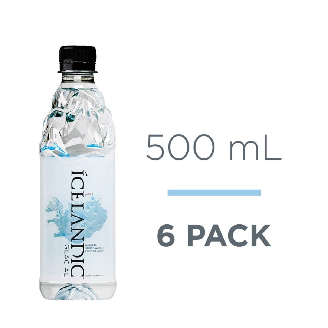 Icelandic Glacial Natural Spring Alkaline Water, 500 ml / 16.9 Fl Oz, Pack of 6