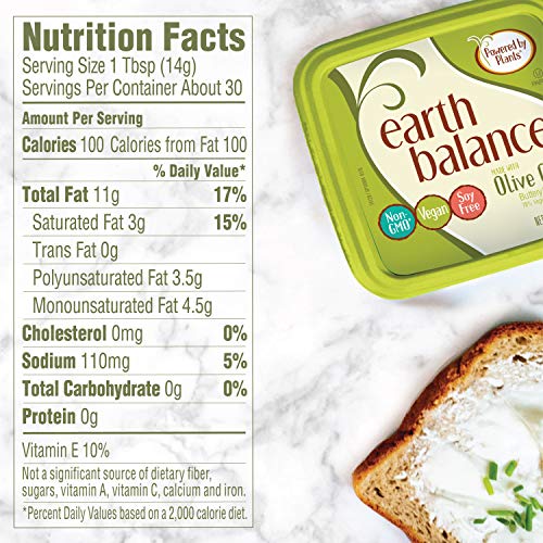 Earth Balance Olive Oil Buttery Spread, Vegan and Soy Free, Keto Friendly, 13 oz
