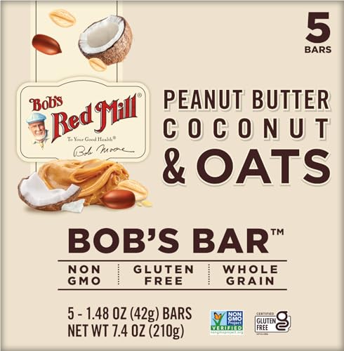 Bobs Red Mill Peanut Butter Coconut & Oats Bar, 5 Count, Non-GMO, Gluten Free, Kosher, Model P110879
