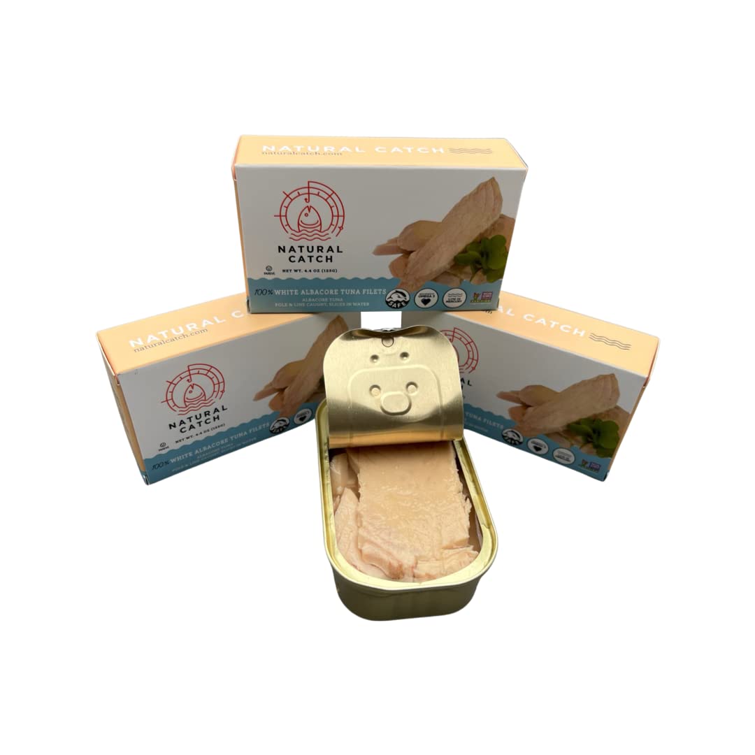 Natural Catch Tuna White Albacore Filets, Hand Cut, Pole & Line Caught, 120 Calories Gluten-Free, Paleo, Keto Friendly, Premium