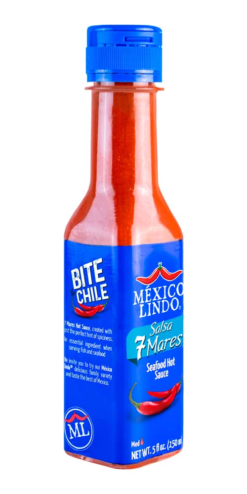 Mexico Lindo 7 Mares Hot Sauce | Perfect For Fish & Seafood | 10,800 Scoville Level | Spicy Flavor | 5 Fl Oz Bottles (Pack Of 6)