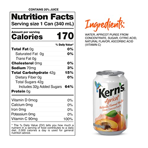 Kern's Apricot Nectar Juice - 11.3oz Canned Drinks, 24 Pack - Made with Fresh Fruit Puree - Perfect for Smoothies & Cocktails