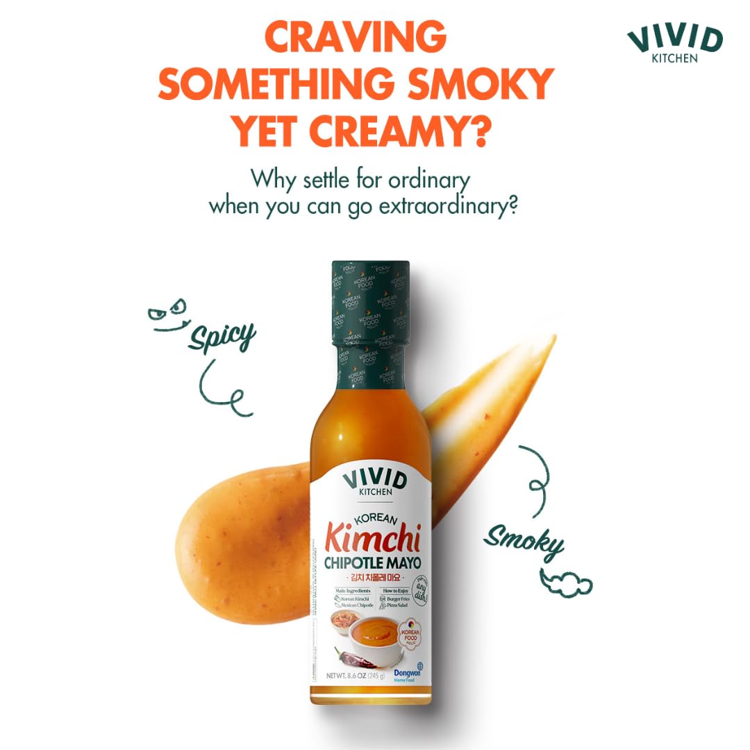 Vivid Kitchen Kimchi Chipotle Mayo - Korean Fusion Sauce - 8.6 Oz Bottle - Bold, Spicy, Creamy Condiment - No Msg Or Preservativ