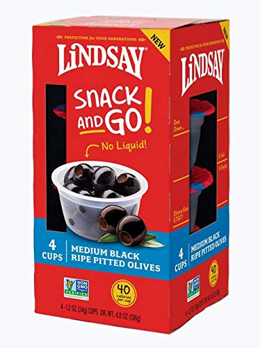 Lindsay Snack And Go Medium Black Ripe Pitted Olives, Case Of 4 (16 Snack Cups)